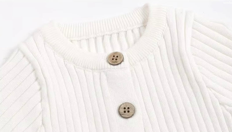 Load image into Gallery viewer, Baby girl's white knitted cotton long-sleeved romper

