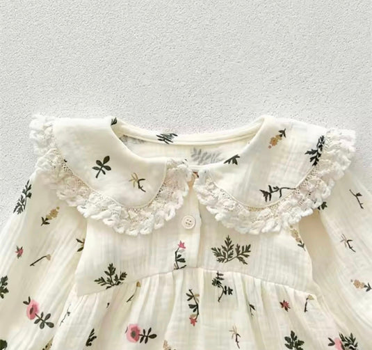 Barboteuse bébé fleurie en coton avec bandeau assorti