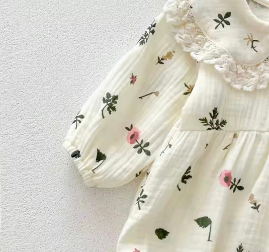 Barboteuse bébé fleurie en coton avec bandeau assorti