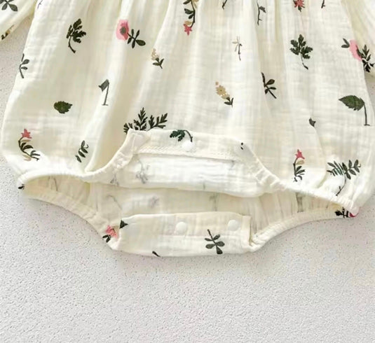 Barboteuse bébé fleurie en coton avec bandeau assorti