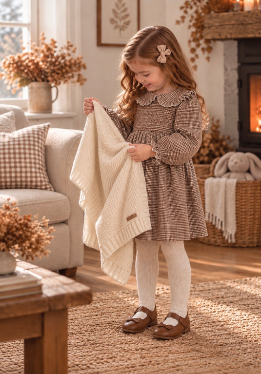 Robe Charlotte bébé fille à col Claudine à carreaux – Automne-Hiver