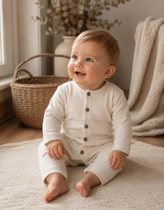 Combinaison en coton biologique bébé garçon – Ivoire