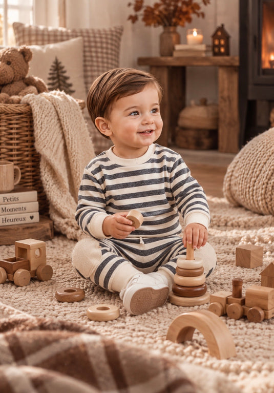 Ensemble bébé garçon rayé en coton doux – Automne-Hiver