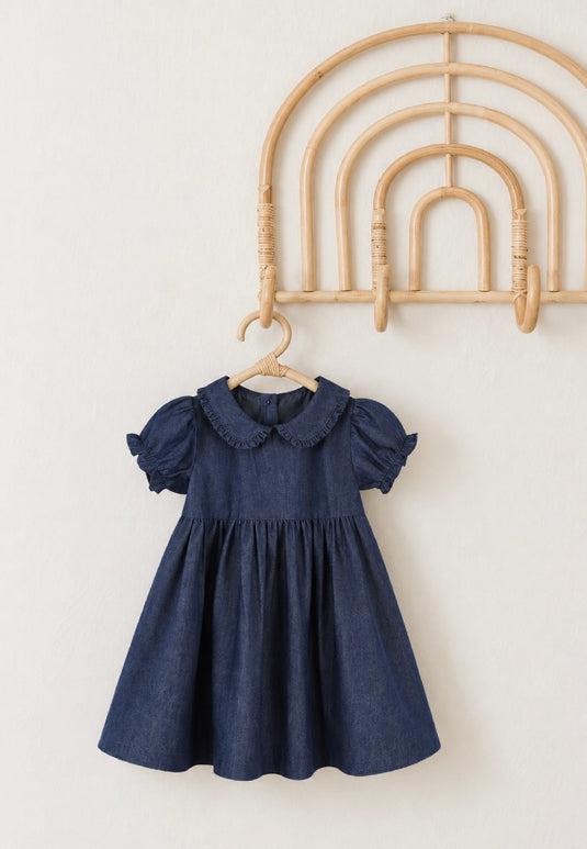 Robe fille en denim à col Claudine – Kali